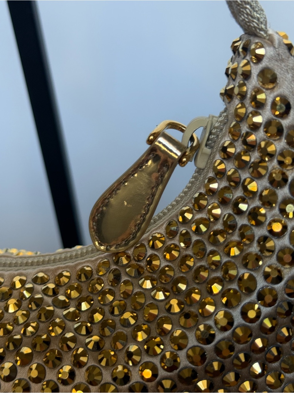 Prada Re-Edition 2000 Hobo Gold Crystal Embellished Satin Mini - Picture 6 of 13